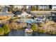 Aerial view of community pool, clubhouse and lake at 413 Holding Creek Dr, Wake Forest, NC 27587