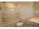 Bathroom with a combined tub and shower and modern vanity at 7117 Hubner Pl # 22, Cary, NC 27519