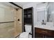 Clean bathroom with shower and vanity at 7228 Pecan Tree St, Willow Springs, NC 27592