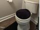 White toilet with black toilet cover and rug at 4232 Vienna Crest Dr, Raleigh, NC 27613