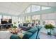 Bright living room featuring large windows, comfortable seating, and vaulted ceilings at 701 Brickstone Dr, Apex, NC 27502