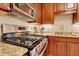 Stainless steel gas range and microwave in updated kitchen at 709 S Boylan Ave, Raleigh, NC 27603