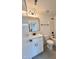 Cozy bathroom featuring a modern vanity, sleek fixtures, and gray tiled floors at 727 Cook Rd, Durham, NC 27713