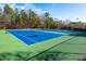 Two well-maintained blue tennis courts with green perimeter at 1300 Durlain Dr # 108, Raleigh, NC 27614