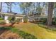 Landscaped backyard with grassy lawn, mature trees, and shrubbery at 2801 Chelsea Cir, Durham, NC 27707
