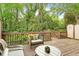 Inviting backyard deck showcasing outdoor seating surrounded by lush greenery at 3347 Ridgecrest Ct, Raleigh, NC 27607