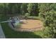 Aerial view of a fenced dog park featuring separate areas for large and small breeds at 107 White Oak Garden Way # 49, Garner, NC 27529