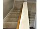 Carpeted staircase with wooden handrail at 1211 Canyon Rock Ct # 111, Raleigh, NC 27610