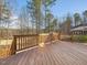 Spacious deck with wooden railings and scenic wooded views at 24 Barn Owl Ln, Pittsboro, NC 27312