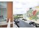 Balcony view of a mural, parking, and a distant urban skyline framed by greenery at 400 W North St # 620, Raleigh, NC 27603