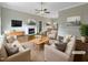 Virtually staged living room featuring hardwood floors, fireplace, and comfortable seating at 4109 Mangrove Dr, Raleigh, NC 27616