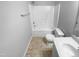 Clean bathroom, featuring a tub, toilet, and vanity at 610 Lockwood Dr, Clayton, NC 27527