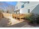 Fenced backyard with wooden deck and landscaping at 700 Coleman St, Raleigh, NC 27610