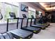 Modern gym featuring treadmills with individual screens and large windows at 7845 Hasentree Lake Dr, Wake Forest, NC 27587