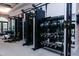 Modern gym featuring weight training equipment and mirrored walls at 7845 Hasentree Lake Dr, Wake Forest, NC 27587