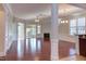 Bright living room with hardwood floors and fireplace at 7845 Hasentree Lake Dr, Wake Forest, NC 27587