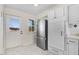 Modern kitchen with stainless steel refrigerator and white cabinetry at 8179 Highway 39, Middlesex, NC 27557