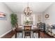 Dining area with globe chandelier and bar cart at 1304 Rothes Rd, Cary, NC 27511