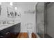 Modern bathroom with double vanity and walk-in shower at 500 N Duke St # 56-207, Durham, NC 27701