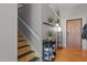 Stairwell and entryway with wood floors and shelving at 500 N Duke St # 56-207, Durham, NC 27701