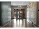 Building lobby with unique wall art and flooring at 500 N Duke St # 56-207, Durham, NC 27701