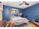 Comfortable bedroom with blue walls, cozy bed, and hardwood floors, creating a relaxing personal space at 1205 Glen Eden Dr, Raleigh, NC 27612