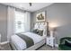 Bedroom with queen bed, gray walls, and a view outside at 334 Arcadius Dr, Clayton, NC 27520