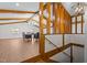 Bright dining room with hardwood floors and a dramatic wood beam ceiling at 420 Nelson St, Durham, NC 27707
