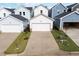 Overhead view of new construction homes with garages and landscaping at 930 Allen Pk Dr, Raleigh, NC 27604