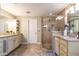 Elegant bathroom with a large walk-in shower and double vanity at 1001 Whetstone Ct, Raleigh, NC 27615