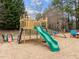 This wonderful playground features a slide, climbing wall, and swings for outdoor fun at 12420 Tetons Ct, Durham, NC 27703
