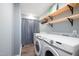 Modern laundry room with front loading washer and dryer and lots of shelving space at 106 N Trail Dr, Raleigh, NC 27615