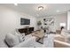 Bright living room featuring neutral furniture, large windows, and wood flooring at 106 N Trail Dr, Raleigh, NC 27615