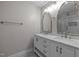 Beautiful bathroom features double sinks, marble countertops and large vanity space for storage at 107 Bond St, Durham, NC 27707