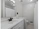 This bathroom features a single sink vanity with new fixtures, shower and tile flooring at 3929 Browning Pl, Raleigh, NC 27609