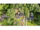 An aerial view of a home surrounded by lush trees and greenery at 612 W Chisholm St, Sanford, NC 27330