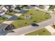 Aerial view of a residential neighborhood showcasing common area with a fire pit and seating at 65 Balsam Ln, Clayton, NC 27527