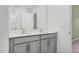 Bathroom featuring a double sink vanity with gray cabinetry and white countertop at 172 Great Gln, Rocky Mount, NC 27804