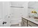Bathroom with tub-shower combo, single sink vanity, and neutral decor at 172 Great Gln, Rocky Mount, NC 27804