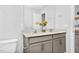 Modern bathroom with double sink vanity, quartz countertop, and gray cabinetry at 172 Great Gln, Rocky Mount, NC 27804