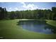 Scenic golf course view with a pristine green, water hazard and mature trees creates a serene backdrop at 172 Great Gln, Rocky Mount, NC 27804