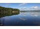 A serene lake view with the horizon and sky reflected on the calm water's surface at 209 Democracy Pl, Apex, NC 27523