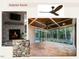 This exterior porch features a stone fireplace with a mounted TV and a covered, screened in section at 364 Brook Green Ln # 29, Pittsboro, NC 27312