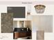 This powder room design board includes wallpaper, paint, flooring, lighting, and a dark wooden vanity selection at 364 Brook Green Ln # 29, Pittsboro, NC 27312