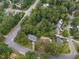 Expansive aerial view showcases a neighborhood with mature trees and well-spaced houses at 415 Englewood Dr, Chapel Hill, NC 27514