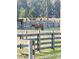 A horse stands in its pasture, bordered by a wooden fence and lush greenery at 7027 Old 421 Rd, Liberty, NC 27298