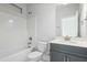 Bathroom with a single sink, shower-tub combo, and neutral finishes at 749 Aristocrat Ln, Knightdale, NC 27545