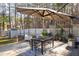 Inviting outdoor patio area with a dining set, umbrella, and lush green backdrop at 405 Reynolds N Ave, Durham, NC 27707