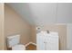 Attic bathroom with white vanity at 421 Chapel Hill Rd, Burlington, NC 27215