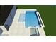 Aerial view of a custom pool featuring a spa, sun shelf, and integrated fire bowls in the backyard at 436 Oakland Dr, Raleigh, NC 27609